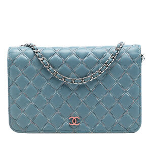 Pre-Loved Chanel CC Quilted Lambskin Double Stitch Wallet On Chain